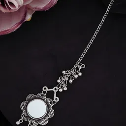 ATIBELLE Silver-Plated Stones and Beads Studded Maang Tikka-36