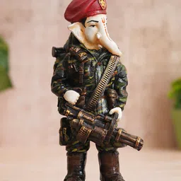 eCraftIndia Green Soldier Lord Ganesha Idol with Machine Gun Showpiece-image-72