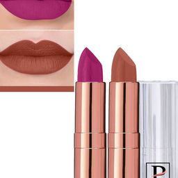 PERPAA Set Of 2 Antique Velvet Matte Lipstick With Jojoba Oil- Magenta 58 & Nude Brown 111-10