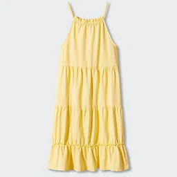 Mango Kids Girls Cotton Halter Neck Tiered Ruffled Fit & Flare Dress-picture-48