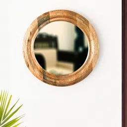 ExclusiveLane Rustic Rise Brown Textured Round Glass Wall Mirror-45