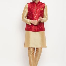 VASTRAMAY Straight Kurta with Pyjamas & Nehru Jacket-picture-11