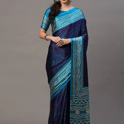 Mitera Navy Blue & Teal Bandhani Printed Saree-image-30
