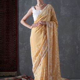 Mitera Floral Embroidered Organza Saree With Blouse Piece-image-89