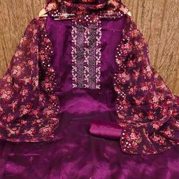 MANVAA Embroidered Sequinned Organza Unstitched Dress Material-image-7