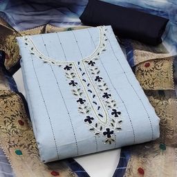 KALINI Striped Embroidered Beads and Stones Pure Cotton Unstitched Dress Material-image-34