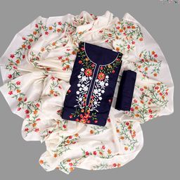 SALWAR STUDIO Embroidered Pure Cotton Unstitched Dress Material-image-16