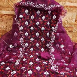 MANVAA Floral Embroidered Organza Unstitched Dress Material-picture-28
