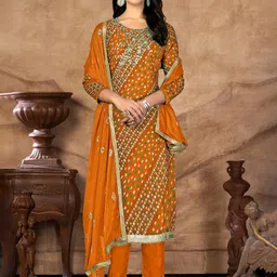 SHADOW & SAINING Bandhani Printed & Mirror Work Unstitched Dress Material-image-35