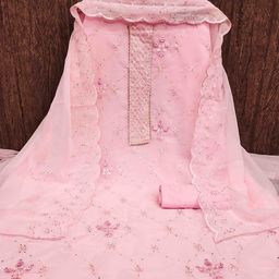 MANVAA Floral Embroidered Silk Georgette Unstitched Dress Material-image-40