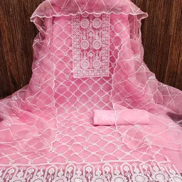 MANVAA Floral Embroidered Organza Unstitched Dress Material-picture-10