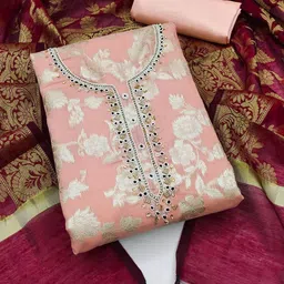 SHADOW & SAINING Floral Woven Design Stones & Beads Unstitched Dress Material-image-60