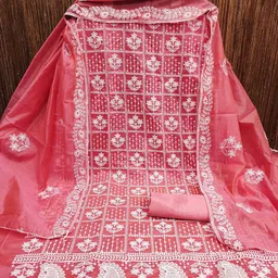 MANVAA Ethnic Motifs Thread Work Chanderi Cotton Unstitched Dress Material-image-73