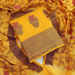 SHADOW & SAINING Floral Woven Design Zari Unstitched Dress Material-image-25