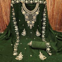 MANVAA Ethnic Motifs Embroidered Silk Georgette Unstitched Dress Material-image-66