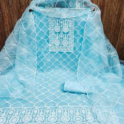 MANVAA Floral Embroidered Organza Unstitched Dress Material-picture-30