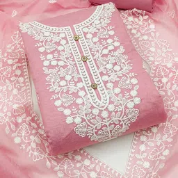 KALINI Embroidered  Chanderi Cotton Unstitched Dress Material-image-3