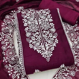MANVAA Ethnic Motifs Thread Work Chanderi Cotton Unstitched Dress Material-image-68