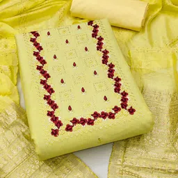 MANVAA Floral Thread Work Pure Cotton Unstitched Dress Material-image-20