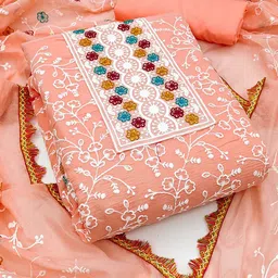 KALINI Embroidered Chanderi Cotton Unstitched Dress Material-image-3