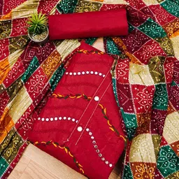 KALINI Bandhani Printed Mirror Work Embroidered Cotton Silk Unstitched Dress Material-picture-20