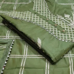 KALINI Green & White Unstitched Dress Material-image-50