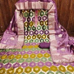 KALINI Geometric Woven Design Gotta Patti Organza Jacquard Unstitched Dress Material-image-61