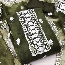 MANVAA Ethnic Motifs Embroidered Organza Unstitched Dress Material-image-82