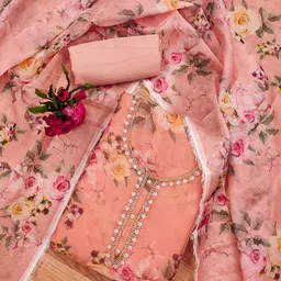 Panzora Floral Printed Organza Unstitched Dress Material-image-47