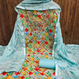 MANVAA Floral Printed Beads and Stones Unstitched Dress Material-image-7