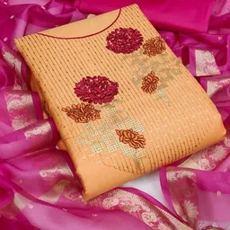 KALINI Beige & Maroon Embroidered Unstitched Dress Material-image-15
