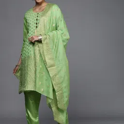 KALINI Green & Gold-Toned Unstitched Dress Material-image-69