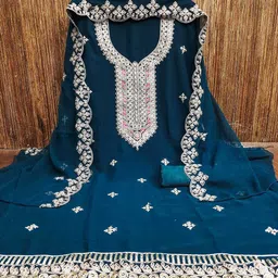 KALINI Embroidered Silk Georgette Unstitched Dress Material-image-89