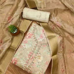 Panzora Floral Printed Beads and Stones Unstitched Dress Material-image-86