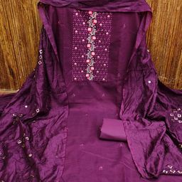 KALINI Floral Embroidered Sequinned Unstitched Dress Material-image-13
