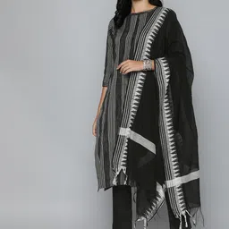 Kvsfab Black & White Striped Pure Cotton Unstitched Dress Material-image-50