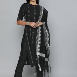 Kvsfab Black & White Striped Pure Cotton Unstitched Dress Material-image-95
