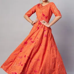 SHUBHKALA Orange Embroidered Semi-Stitched Dress Material-picture-41