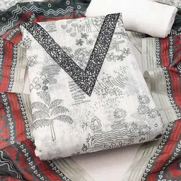 Peachmode Floral Printed Beads and Stones Linen Unstitched Dress Material-image-10