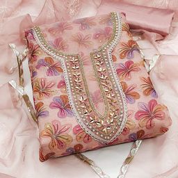 KALINI Floral Printed Organza Beads and Stones Unstitched Dress Material-image-58