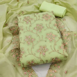 KALINI Floral Embroidered Art Silk Unstitched Dress Material-image-14