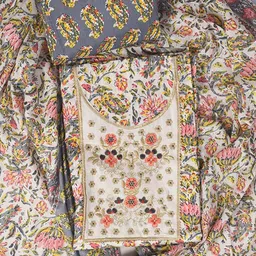 SALWAR STUDIO Embroidered Pure Cotton Unstitched Dress Material-14