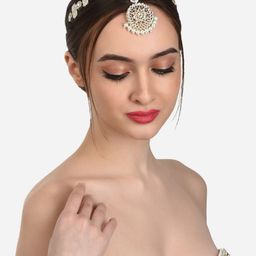 Zaveri Pearls Gold-Plated White Stone-Studded & Pearl Beaded Mathapatti-4