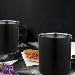FNS Black 6 Pieces Stainless Steel Matte Mugs-300ml-image-61