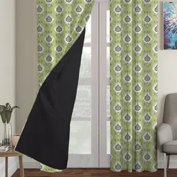 HOUZZCODE Green & White Set of 2 Black Out Long Door Curtain-5