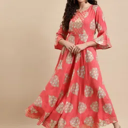 RANGMAYEE Women Peach-Coloured Ethnic Motifs Printed Gotta Patti Ethnic Maxi Dress-image-86