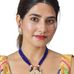 ROHINIKA Gold-Plated Blue Kundan Studded & Artificial Beaded Meenakari Jewellery Set-image-3