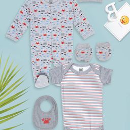 MeeMee Infant 5-Pcs Printed Pure Cotton Baby Apparel Gift Set-picture-4