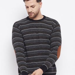 Duke Men Black & White Striped Pullover-image-116