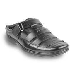 Mochi Men Black Leather Fisherman Sandals-image-87